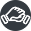 Down, normal, solid, circle, horizontal, mirror, business, hand, handshake, shake, agreement, deal, hands, shaking, agree icon