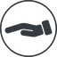 Thin, line, down, circle, healthcare, help, care, gift, hand, giving, giving-hand, love, give, giving-hand-solid icon