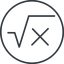 Thin, line, solid, circle, square, root, formula, equation, math, mathematics, square-root, square-root-thin, mathematical, maths icon