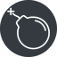 Thin, solid, circle, horizontal, mirror, bomb, explosive, detonator, blast, fuse, spark, c4, dynamite, boom, bomb-thin icon