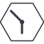 Thin, line, down, hexagon, horizontal, mirror, clock, time, meeting, hour, minute, hours, minutes icon