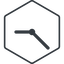 Thin, line, left, hexagon, clock, time, meeting, hour, minute, hours, minutes icon
