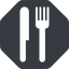 Up, normal, solid, octagon, horizontal, mirror, dot, food, fork, pictogram, dot-50, restaurant, knife, eat, dot-restaurant icon