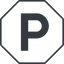 Thin, line, octagon, car, letter, p, dot, pictogram, dot-50, parking, park, dot-parking icon