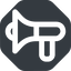 Up, wide, solid, octagon, horizontal, mirror, loudspeaker, megaphone, amplify, announcement, bullhorn, noise, decibel, megaphone-wide icon