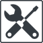 Thin, line, up, square, horizontal, mirror, building, spanner, wrench, tool, screwdrive, construction, fix, tools, tools-alt-solid icon