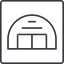 Thin, line, square, space, plane, airplane, helicopter, warehouse, hangar, aircraft, aviation, military, aerospace, hangar-thin icon