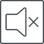 Thin, line, up, square, speaker, volume, mute, unmute, music, sound, loudspeaker, mute-thin icon