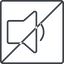 Thin, line, down, square, horizontal, mirror, prohibited, speaker, volume, mute, unmute, music, sound, loudspeaker, volume-1-thin icon