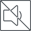 Thin, line, up, square, prohibited, speaker, volume, mute, unmute, music, sound, loudspeaker, volume-1-thin icon