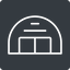 Thin, solid, square, space, plane, airplane, helicopter, warehouse, hangar, aircraft, aviation, military, aerospace, hangar-thin icon